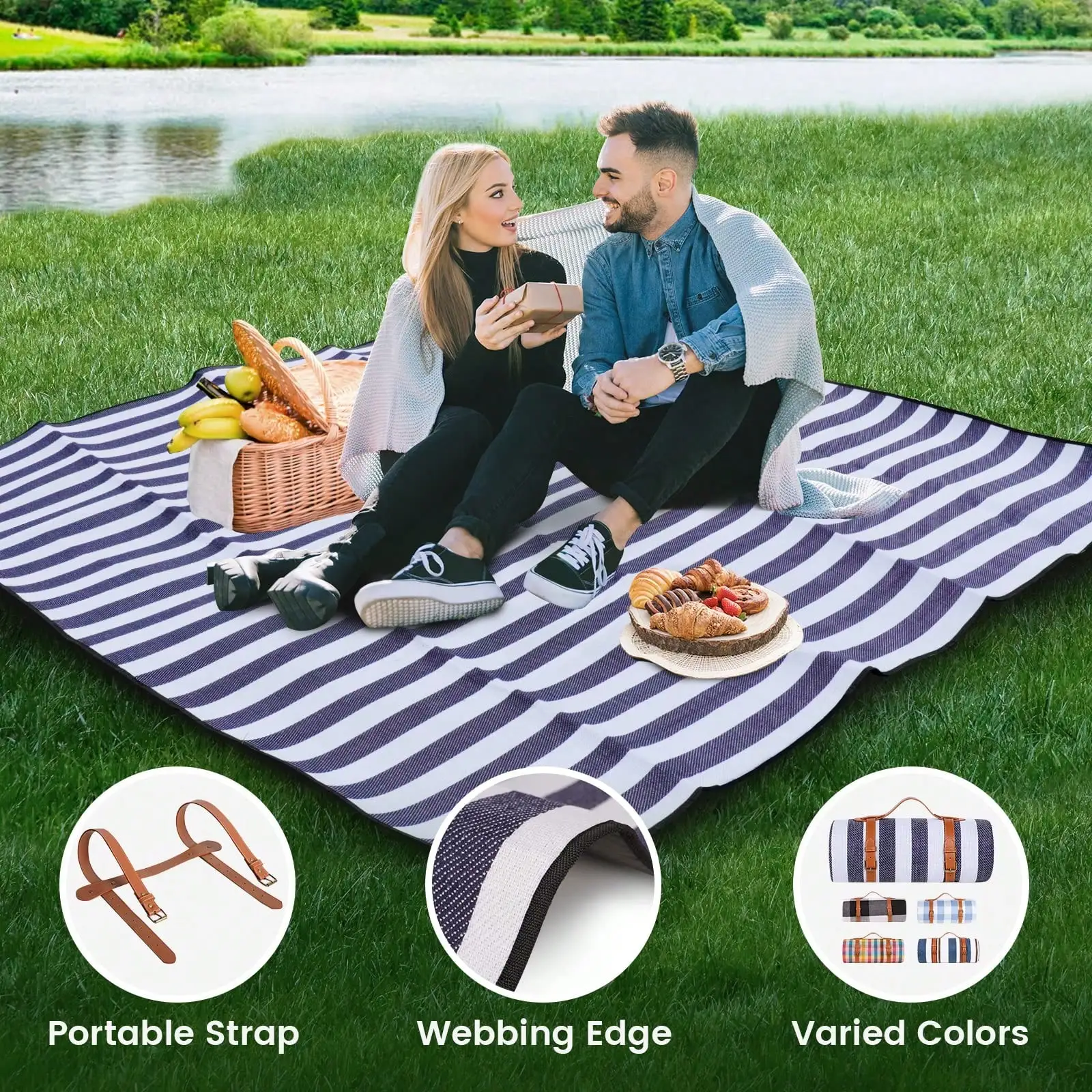 Picnic Blanket Oversized Waterproof Foldable Beach Blanket, 3-Layer Outdoor Blanket, Suitable For 6 To 8 Adults, Suitable For Camping, Parks, Beaches, Meadows, Indoor SH260309171140674360359