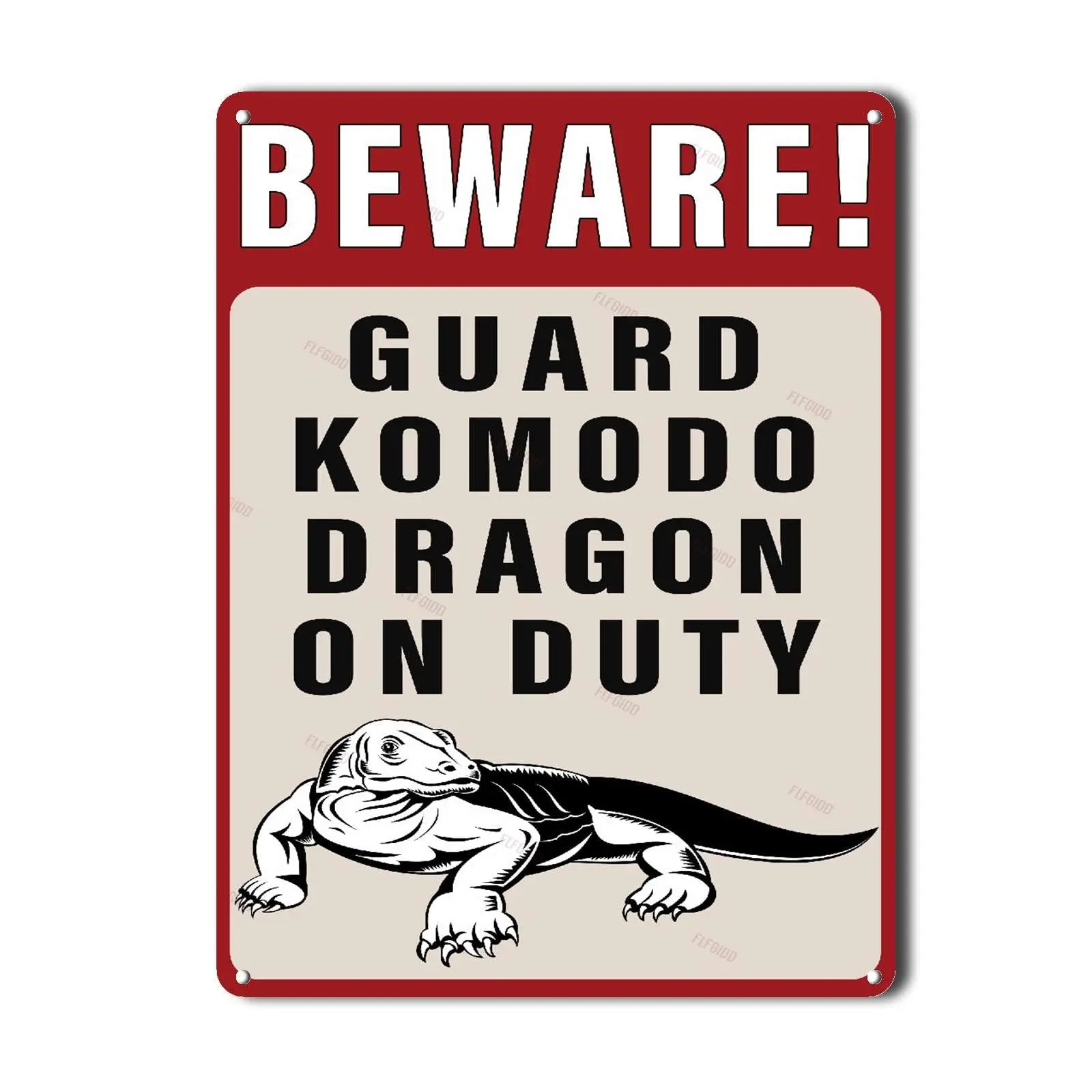Blechschild „Beware“! Guard Komodo Dragon On Duty Zitat Schild Wanddekoration Man Cave Garage Far Bar Pub