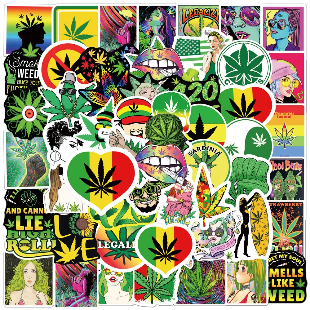 10/30/50/100pcs Funny Characters Leaves Weed Smoking Stickers Waterproof Graffiti Skateboard Luggage Phone Cool Cartoon Sticker