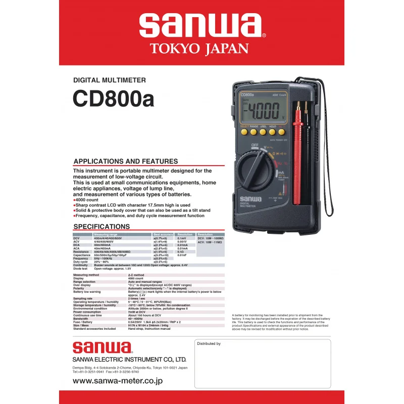 안전 커버와 간편한 조작이 가능한 휴대용 전압계 가정용 전기 측정기기 CD800 시리즈