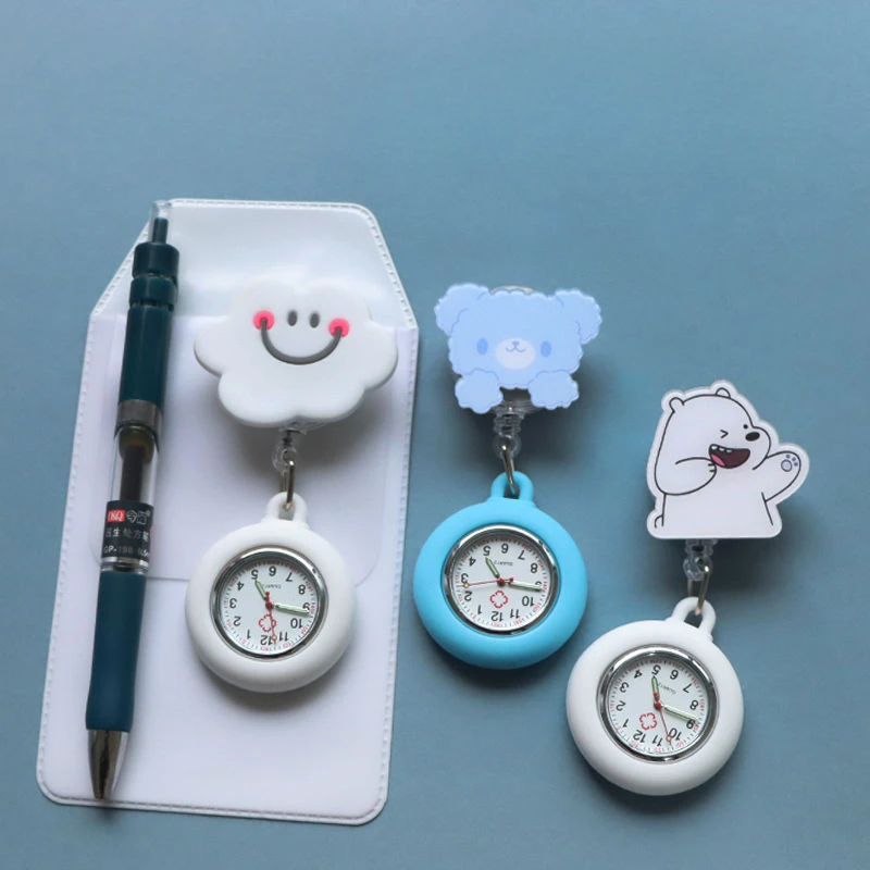 Pull telescopic nurse hanging watch chest pocket watch medical student exam clip watch sostituzione core cute women's luminous