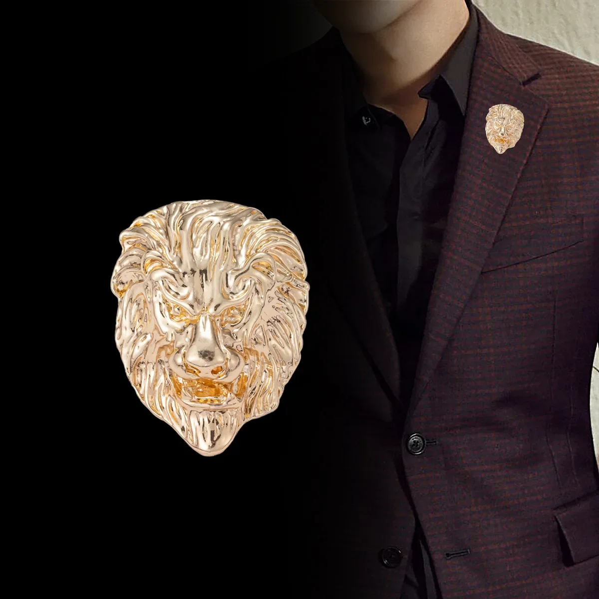 Domineering 3D Lion Animal Brooch Men's Suit Pin Fixing Clothes Corsage Dress Accessories