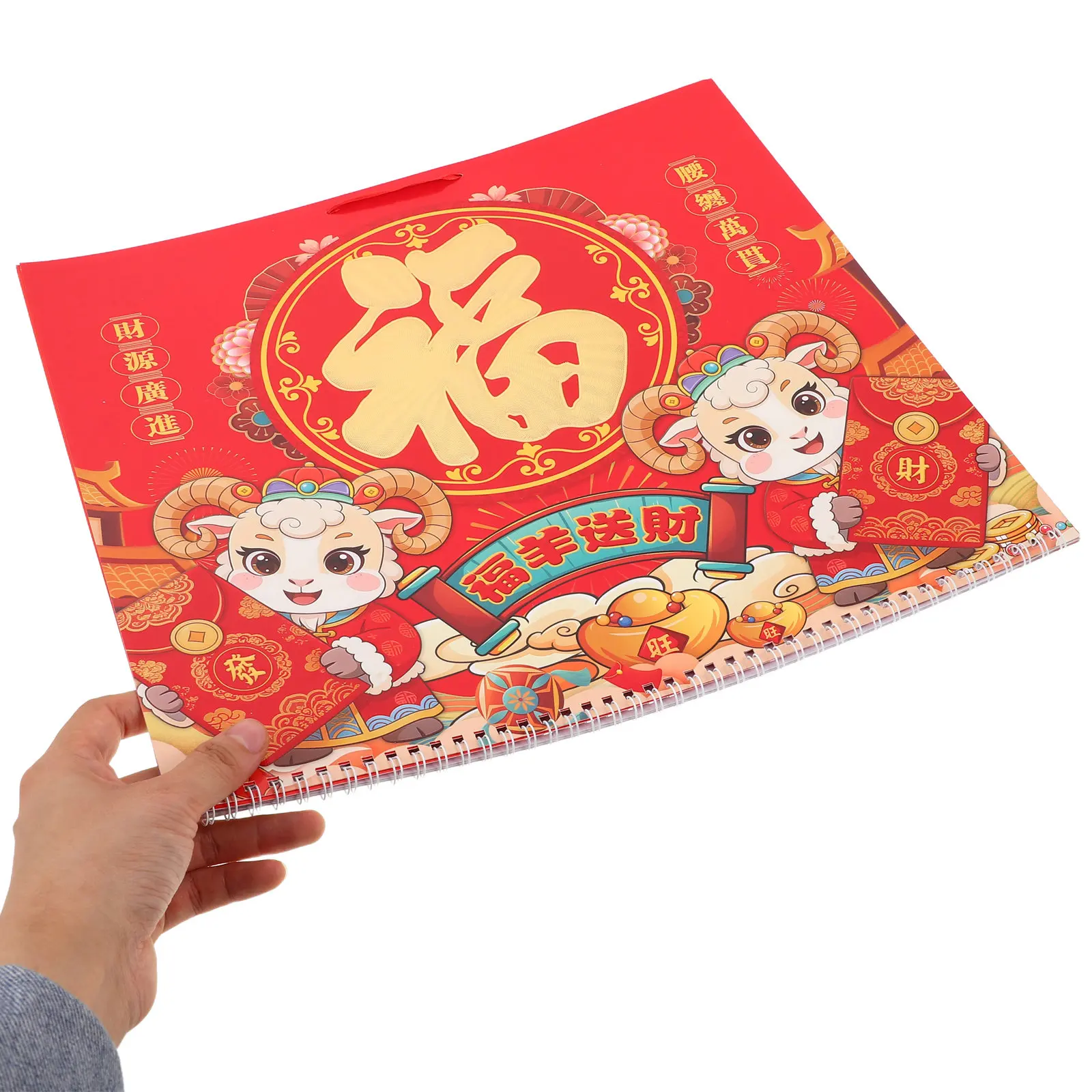

2027 Chinese Zodiac Sheep Year Fu Hanging Wall Calendar Red Gold Decorative Monthly Planner for Office Home 2027 Wall Calendar