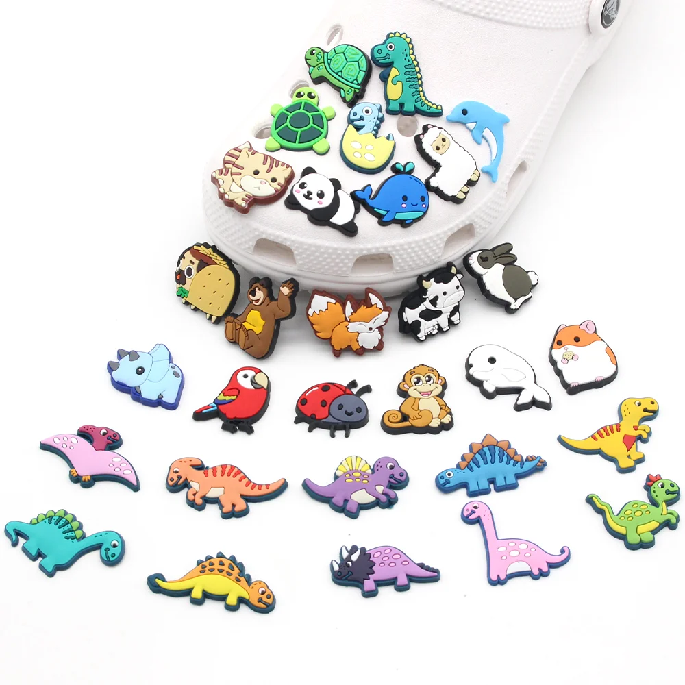 Hot 1pcs Cute Animal Dinosaur Shoe Charms Cartoon Panda Color DIY Sandals Buckle Accessories Decorate Kids Boys Girls Party Gift image 2