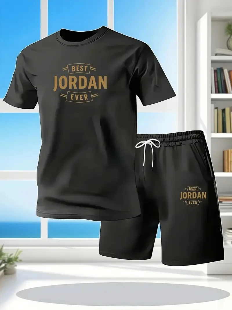 New Summer Fitness Sportswear for Men, Short-Sleeved T-Shirt and Shorts Two-Piece Set, Breathable and Quick-Drying Casual Wear.
