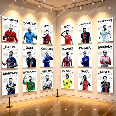 Classic Football Player Wall Art Posters Prints Football Star Signature Canvas Painting For boys' Room Gaming Room Garage Decor