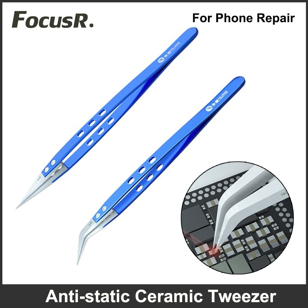 MIJING Anti-static Ceramic Stainless Steel Tweezer Maintenance Industrial Precision Elbow Curved Straight Tweezers Repair Tools