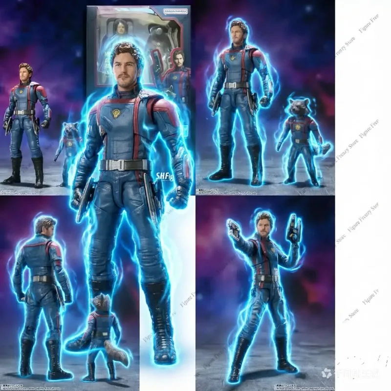 

Special Offer Original Genuine Mol BANDAI SHF for Guardians of the Galaxy 15cm Star Lord Rocket Raccoon Action Figure Anime