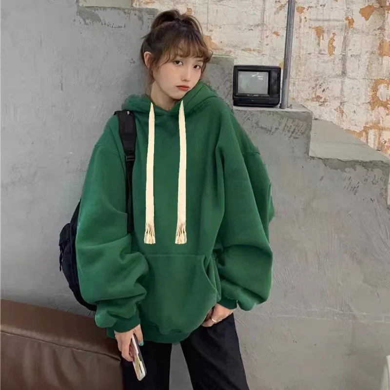 

150kg Women Winter Loose Pullovers Fleece Long-Sleeve Klein Blue Hoodies Fat Female Tops Clothing Oversize Sweater Shirts Jumper