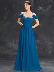 Mgiacy Halter neckline Double sequin ribbon embellished pleated Cuff A swing chiffon long dress Evening gown Ball dress