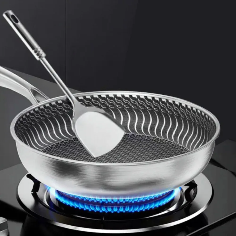 

316 Tri-Ply Stainless Steel Frying Pan, Whole Body Honeycomb Skillet & Wok Pan, Suitable for All Stoves Induction Gas Electric