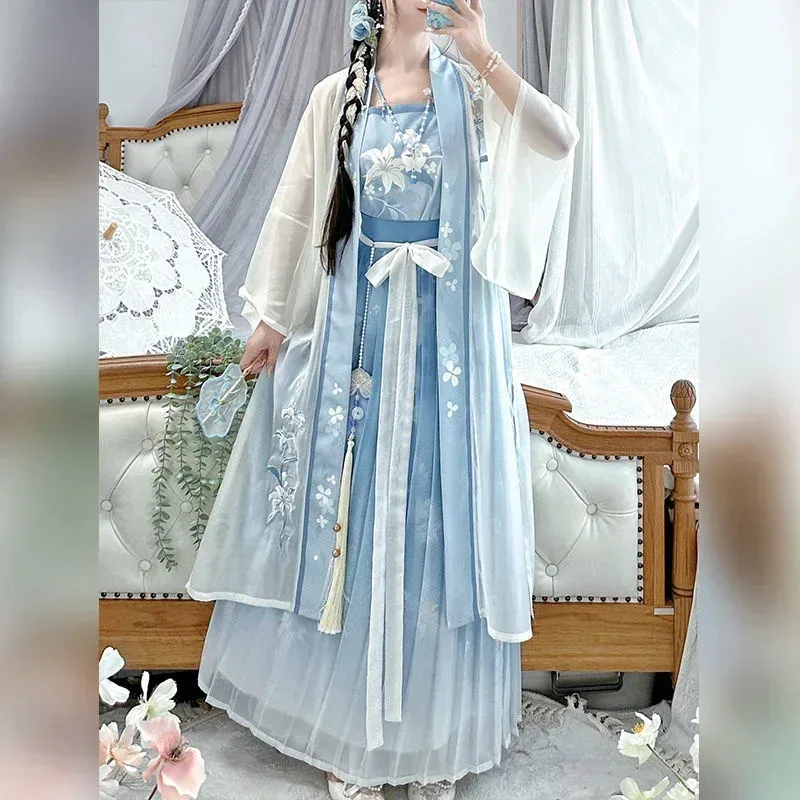 

CyVestido Hanfu for Women, Traditional Chinese Printed Hanfu Costume, Cosplay Halloween for Students, 3-Piece Set
