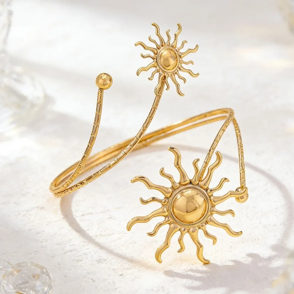 New Sun Upper Arm Cuff Bracelet Sunflower Gold Color Open Cuff Armlet Metal Spiral Arm Bracelet Jewelry