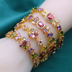 Elegant Retro style tennis bracelet, 18K golden-plated, Multicolor zirconia, elegant daily wear and gift giving, Christmas Gift