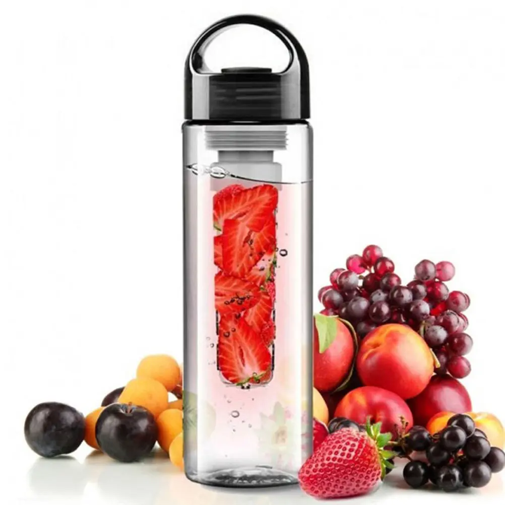 Fruit Infuser Water Bottle Transparent Black Leakproof Portable Sports Bottle for Gym Travel Hiking Camping