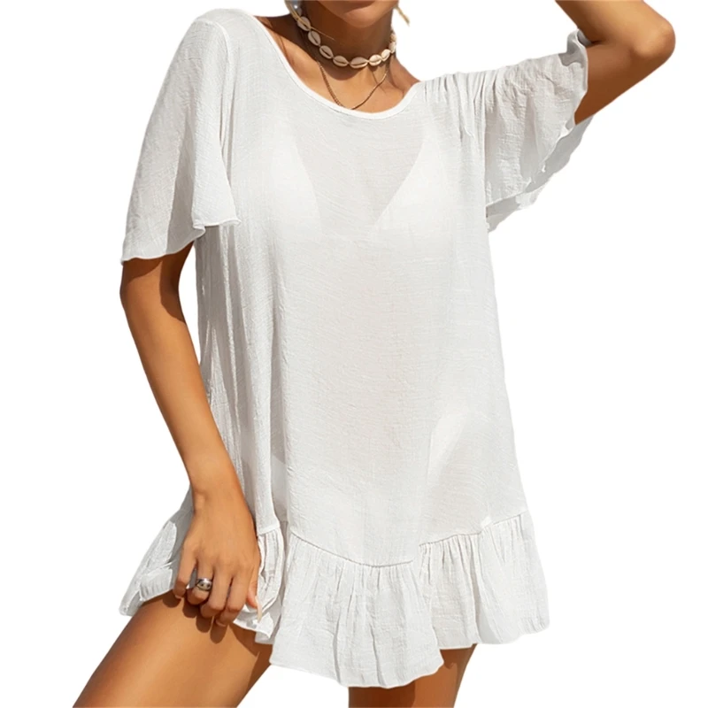 Váy Sheer Sheer Up Ruffle Beach Quấn Tròn Nech Beach Cover Up Dress