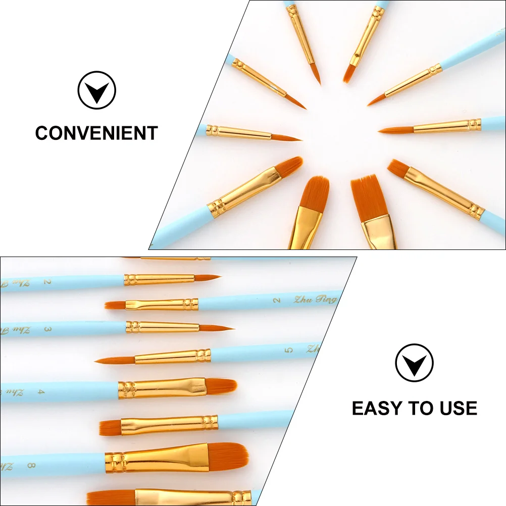 

10pcs Professional Artist Watercolor Brush Set Nylon Hair Premium Solid Wood Handle Painting Tools Gouache Oil Durable Pen Tips