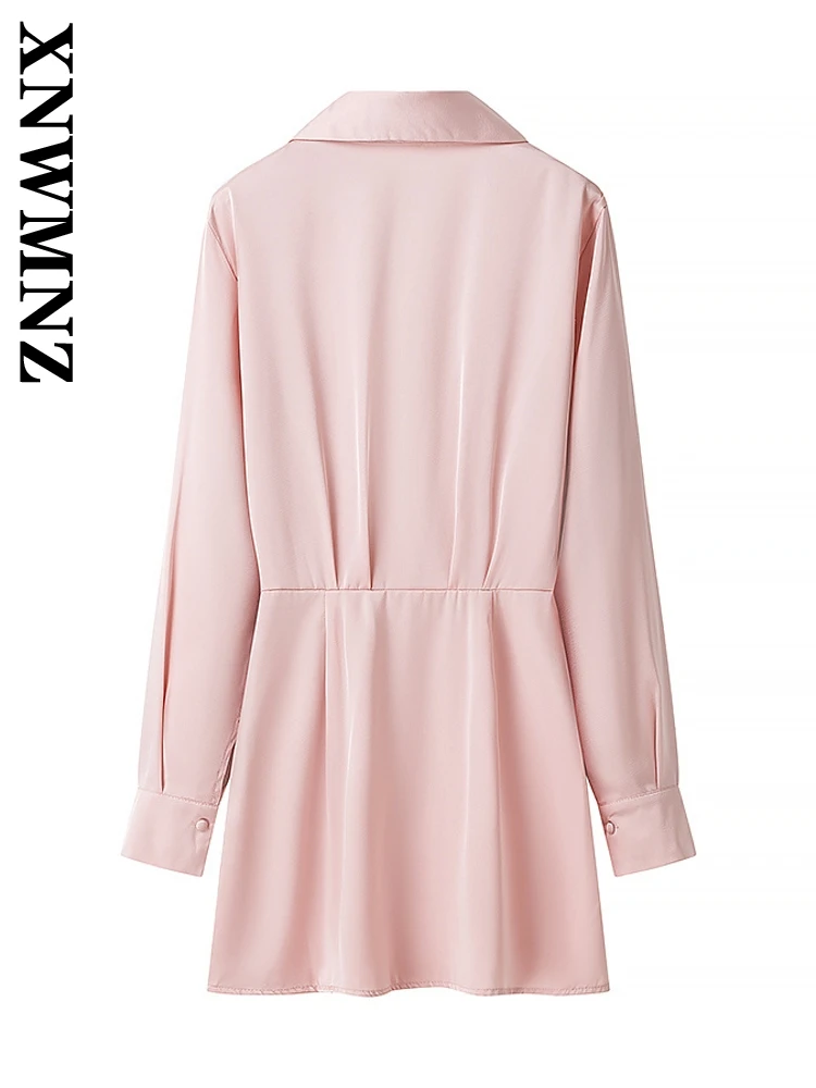 XNWMNZ 여성 트렌디 사이드 지퍼 미니 스커트, 긴 소매 턴다운 칼라 탑, 정사이즈 핏 원피스, 출퇴근 레이디 드레스, 2024 신상