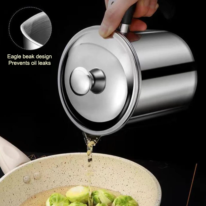 Durable Stainless Steel Oil Pot With Built-in Filter - Easy To Invert Design, Leak-proof And Convenient Kitchen And Restaurant view 4