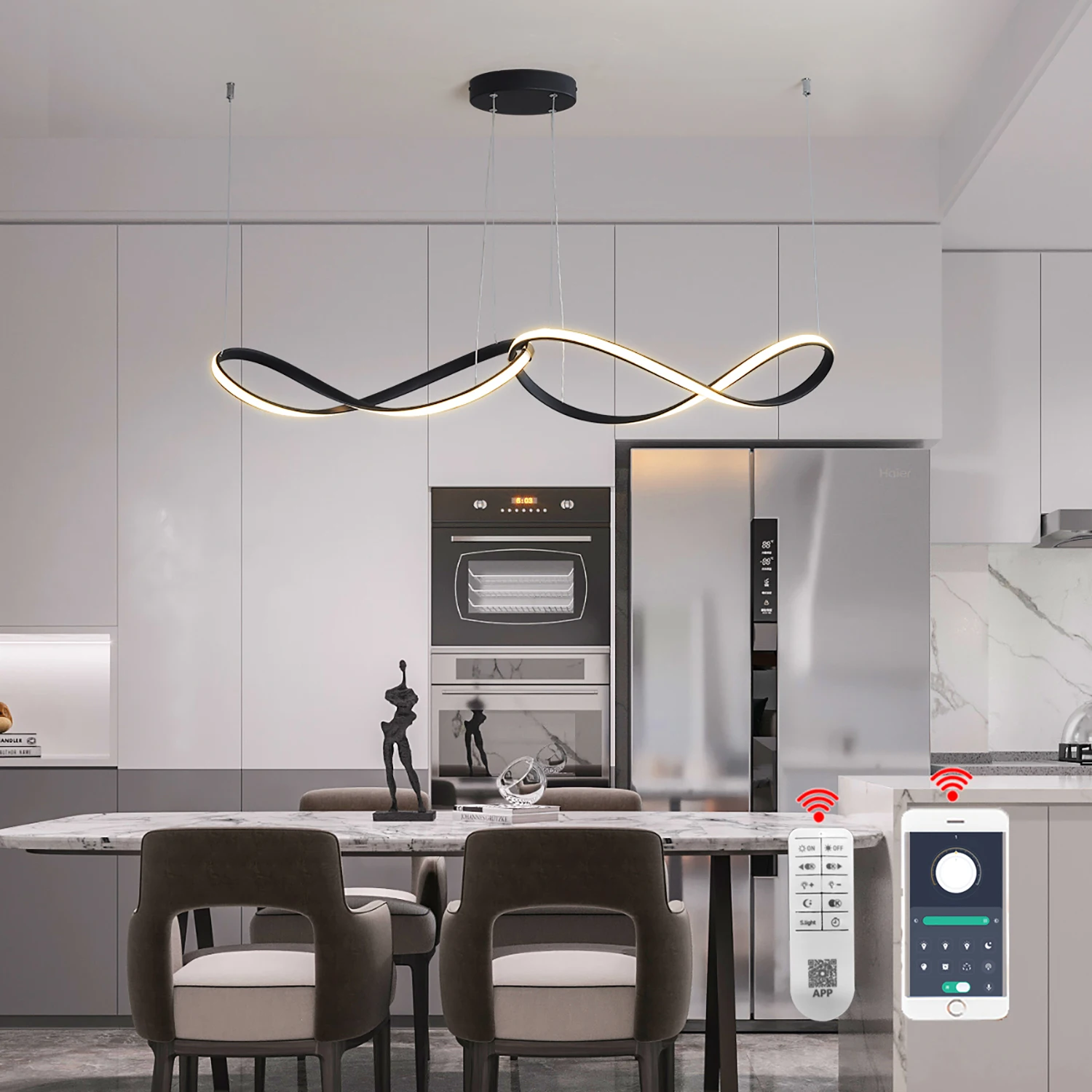 Plafonnier LED Noir au Design Moderne, Éclairage d'Nik, Luminaire Décoratif de Plafond, Idéal pour un Salon, une Chambre à Coucher ou un Restaurant, L95 cm