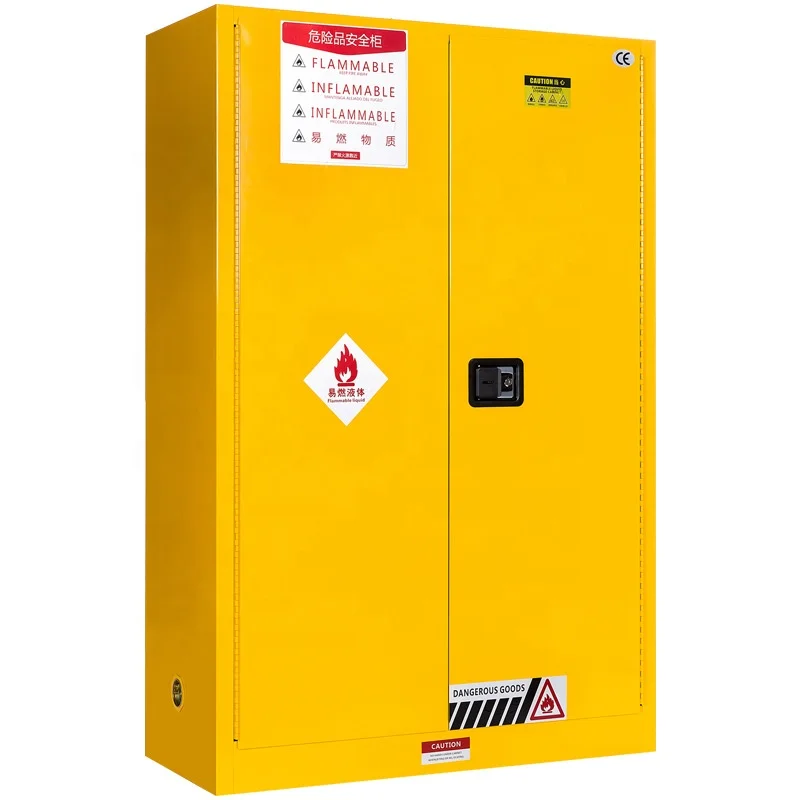 خزانة تخزين حمض بقفل مختبر كيميائي أزرق مقاومة للحريق، غطاء أمان من الفولاذ بالكامل، خزانة تخزين سائلة