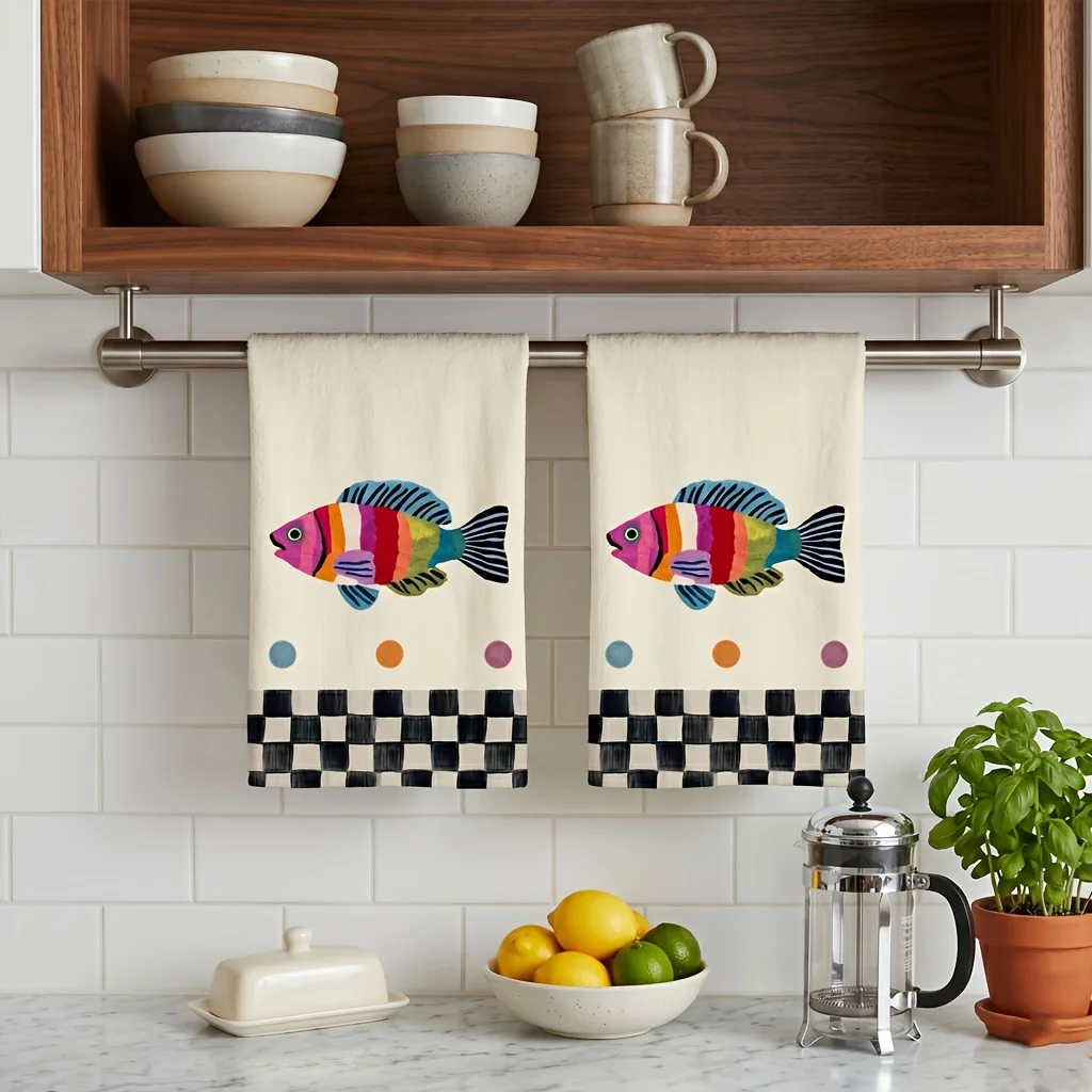 2 creative cute colorful fish pattern microfiber kitchen towels