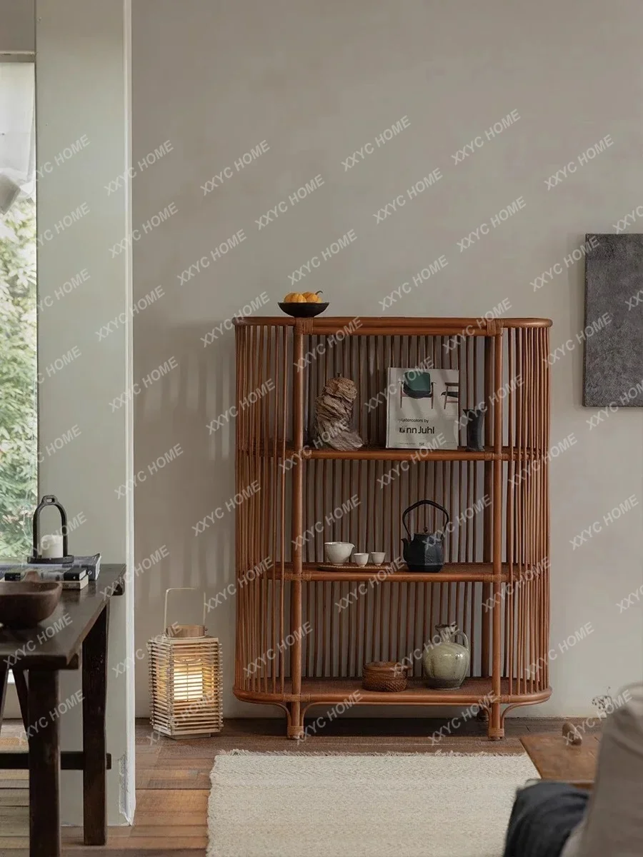 L South East Asia rattan art, retro wabi-sabi wind rattan weaving storage living room study storage bookshelf