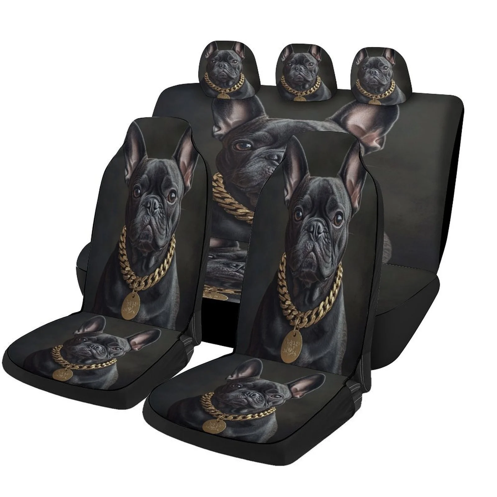 2 Front & Rear Seat Backs French Bulldog Car Seat Covers | Stylish Polyester, Universal Fit, Machine Washable, All-Season Decora