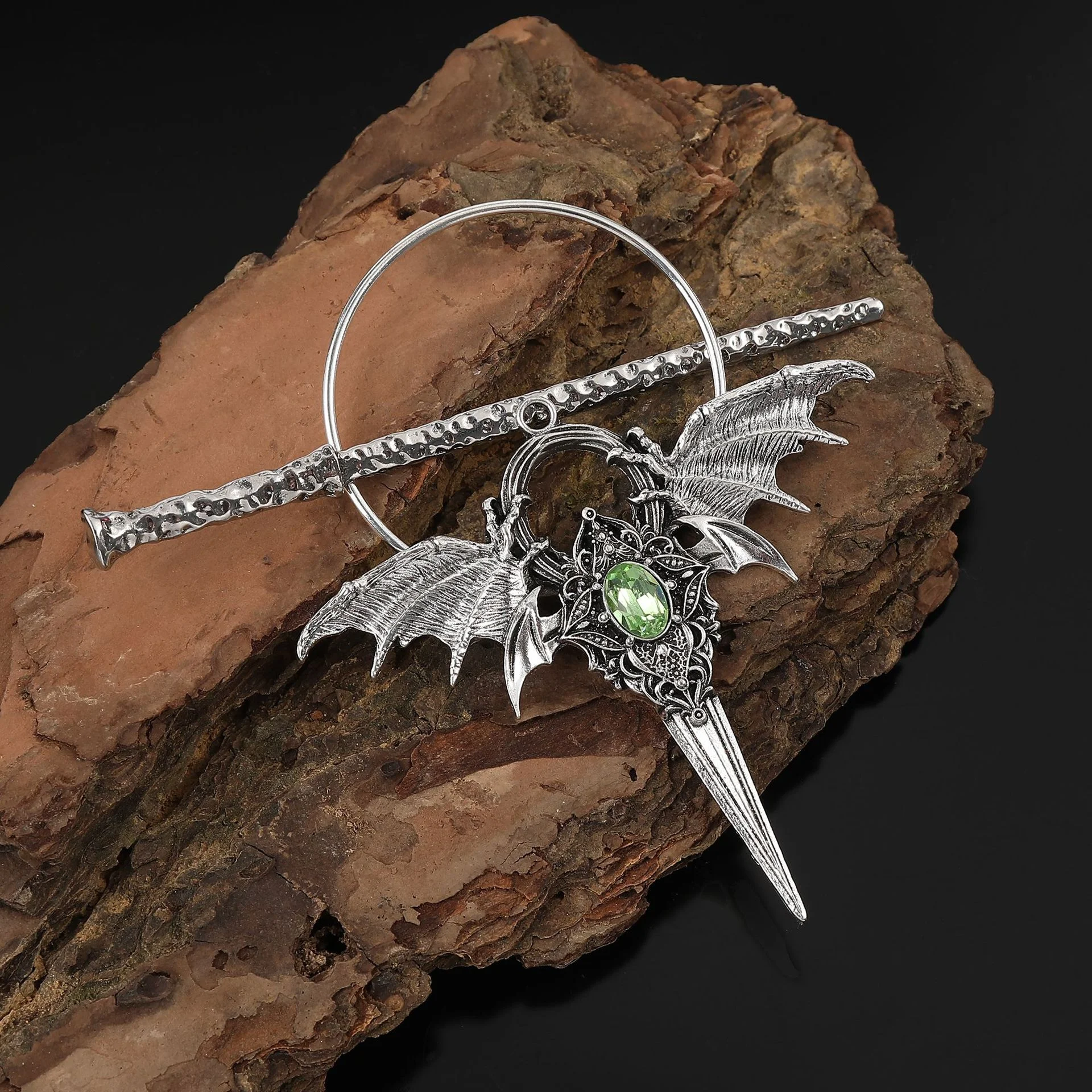 Klips do włosów damski ze stopu, z kolorowymi kamieniami szlachetnymi, motywem skrzydeł, w stylu hip-hop punk, kreatywny design, idealny na imprezy, bankiety, festiwale muzyczne, akcesorium do włosów.