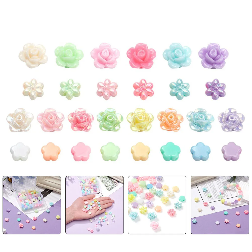 1 상자 꽃 모양 아크릴 비즈 DIY 팔찌 만들기 액세서리 보석 공예 용품 다채로운 작은 느슨한 비즈