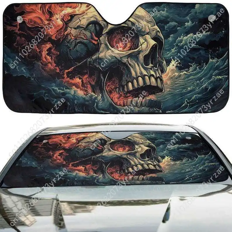 

Damnation Wave Car Sun Shade Good Heat Insulation Effect Windshield Sunshade Portable Waterproof Easy Clean Car Accessory