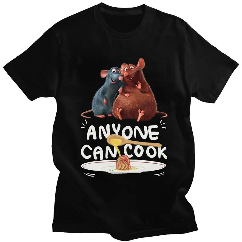 Custom Anyone Can Cook Ratatouille T Shirts Men Short Sleeved Funny Ratatouille Remy T-shirts Streetwear Tee Pre-shrunk Cotton