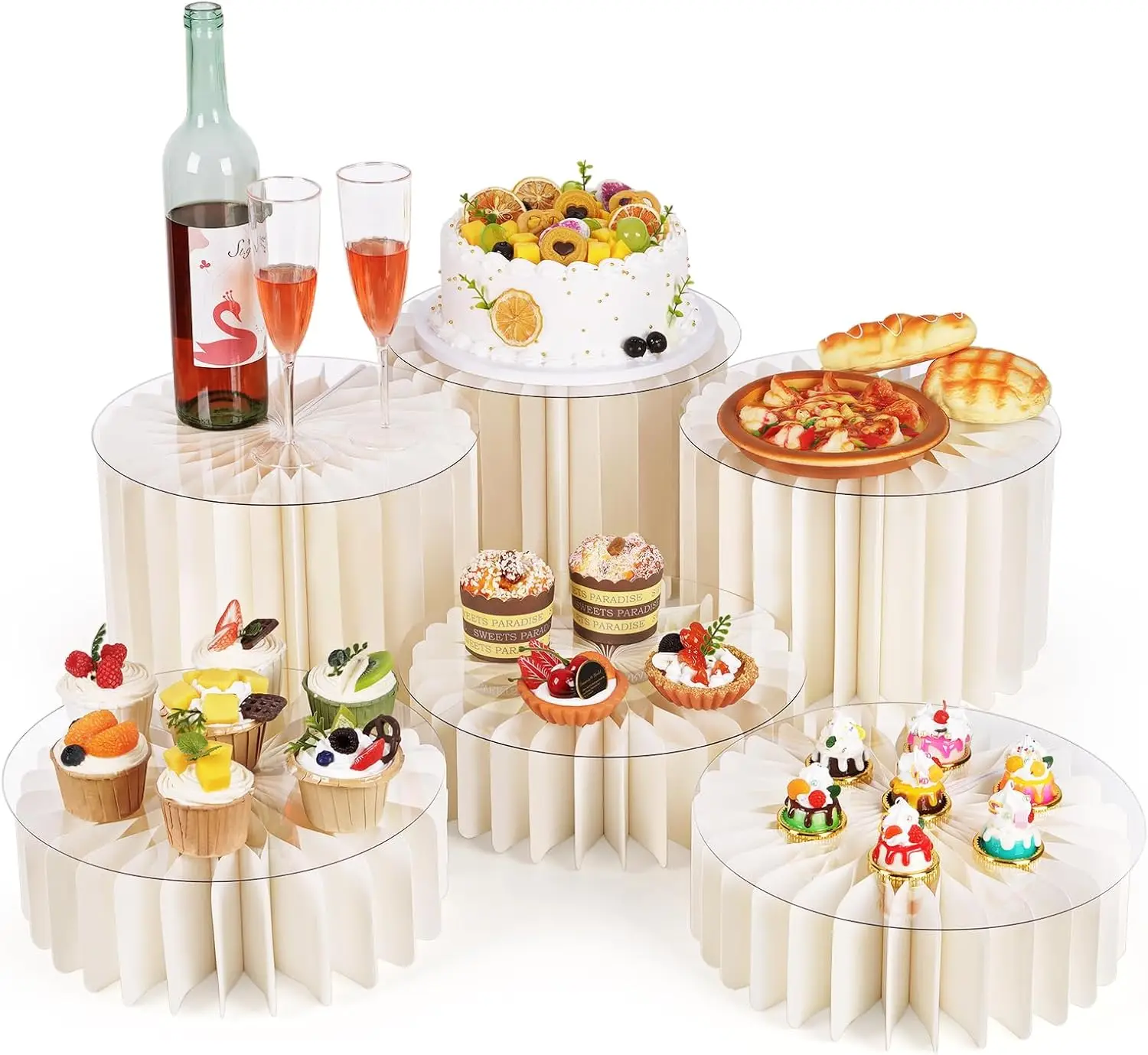 

6 Pcs White Buffet Risers for Food Display, Party Catering, Desserts and Jewelry Stands
