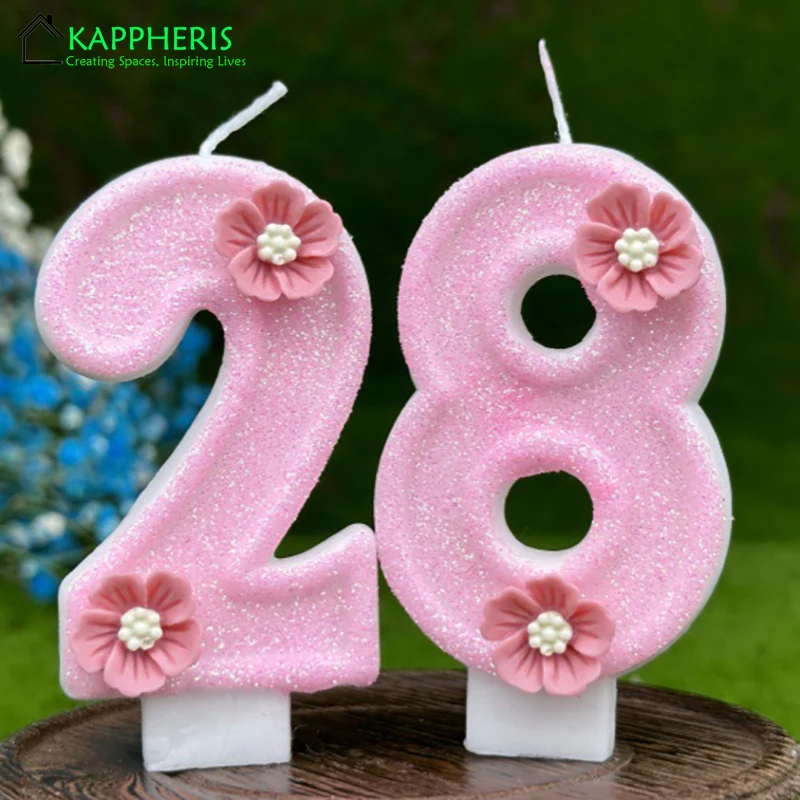 Pink Birthday Candles Flower Birthday Candle  1 Years Baby Girl Cake Topper Decoration Flower Honey Bee Candles