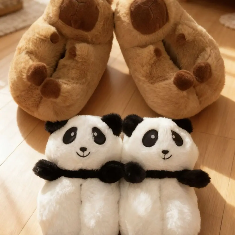 

Houseshoes Panda Capybara Plush Slippers Homewear Thicken Warm Penguin Furry Slippers Cute Anti-slip Winter Cotton Shoes Couple