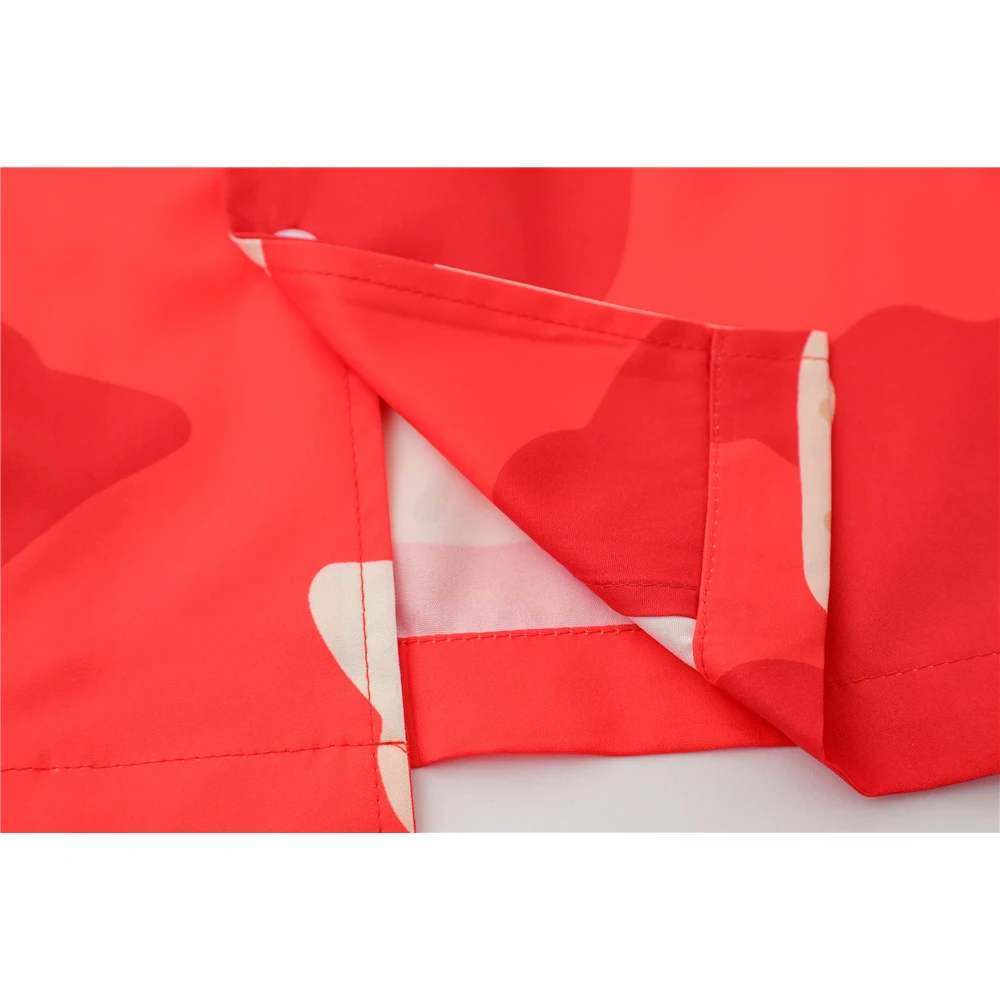 Camisa havaiana estampada completa de bolinho masculino, gola virada para baixo, azul, vermelho, verão