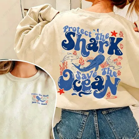 Protect Shark Save The Oceans Adult Winter Pullover Respect The Locals Beach Quotepng Printed  Retro Women Sweatshirt Ropa Mujer