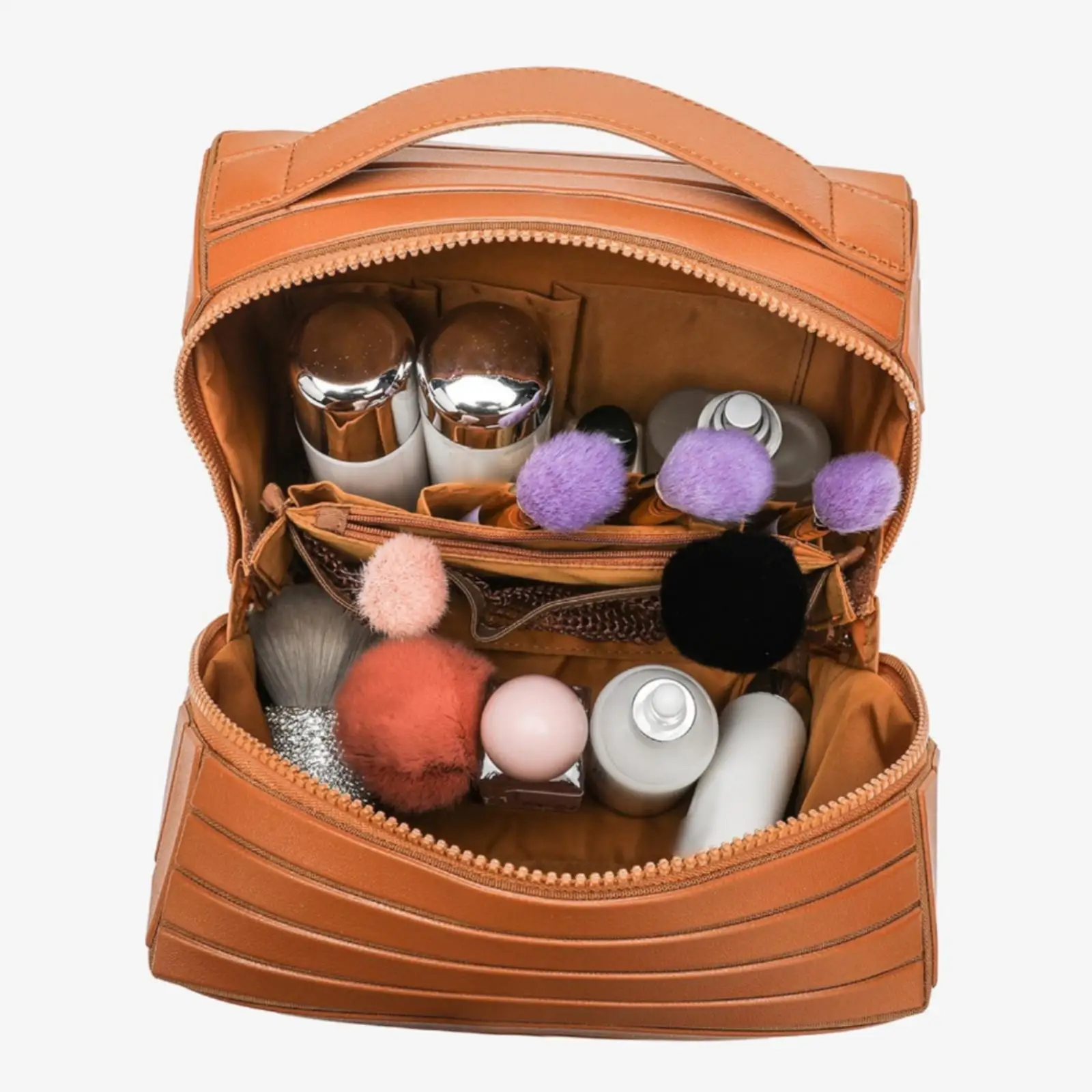 Women Cosmetic Pouch Roomy Rectangular Cosmetic Organizer Bag Stylish Striped Makeup Case Travel Pouch for Suitcase and Vanity