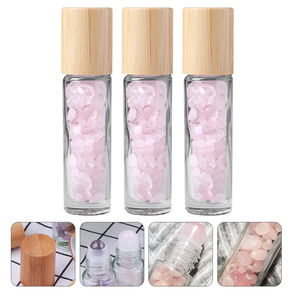 

3Pcs Crystal Rhinestone Roll-on Bottles Essential Oil Containers with Wooden Lids for DIY Perfume Aromatherapy Travel Storage