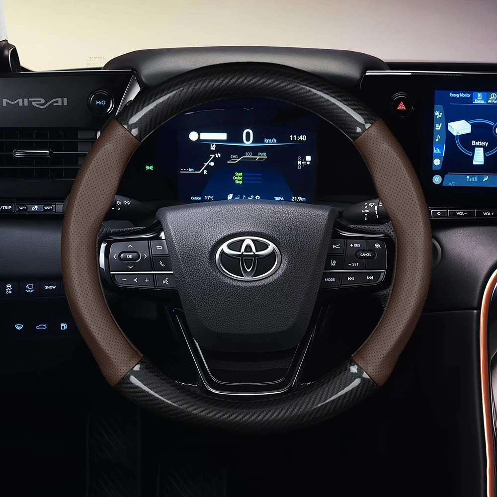 

Чехол на руль из карбонового волокна и кожи для Toyota RAV4, CHR, Corolla, Highlander, Prius, Yaris, Prius, RAIZE, RUSE, Auris, Camry