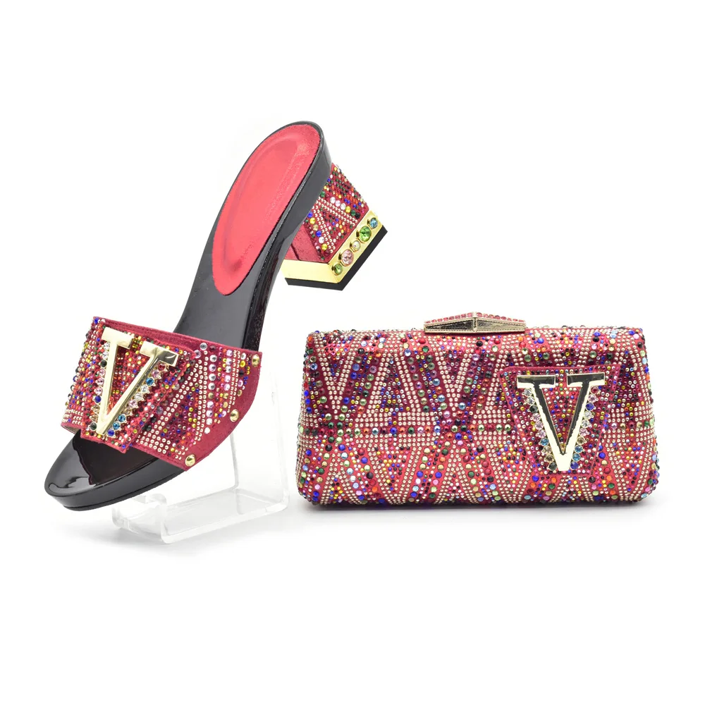 

Глифовые босоножки на квадратном каблуке с бриллиантами, сумка со стразами, вечерняя сумка для обуви, удобная и элегантная сумка для ужина, комплект