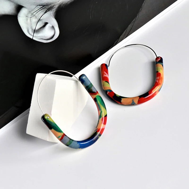 Multi Colors Hoop Earrings For Women U Style Resin Fashion Jewelry Holiday Accessories Trendy New Design Wholesale Gifts 2023653