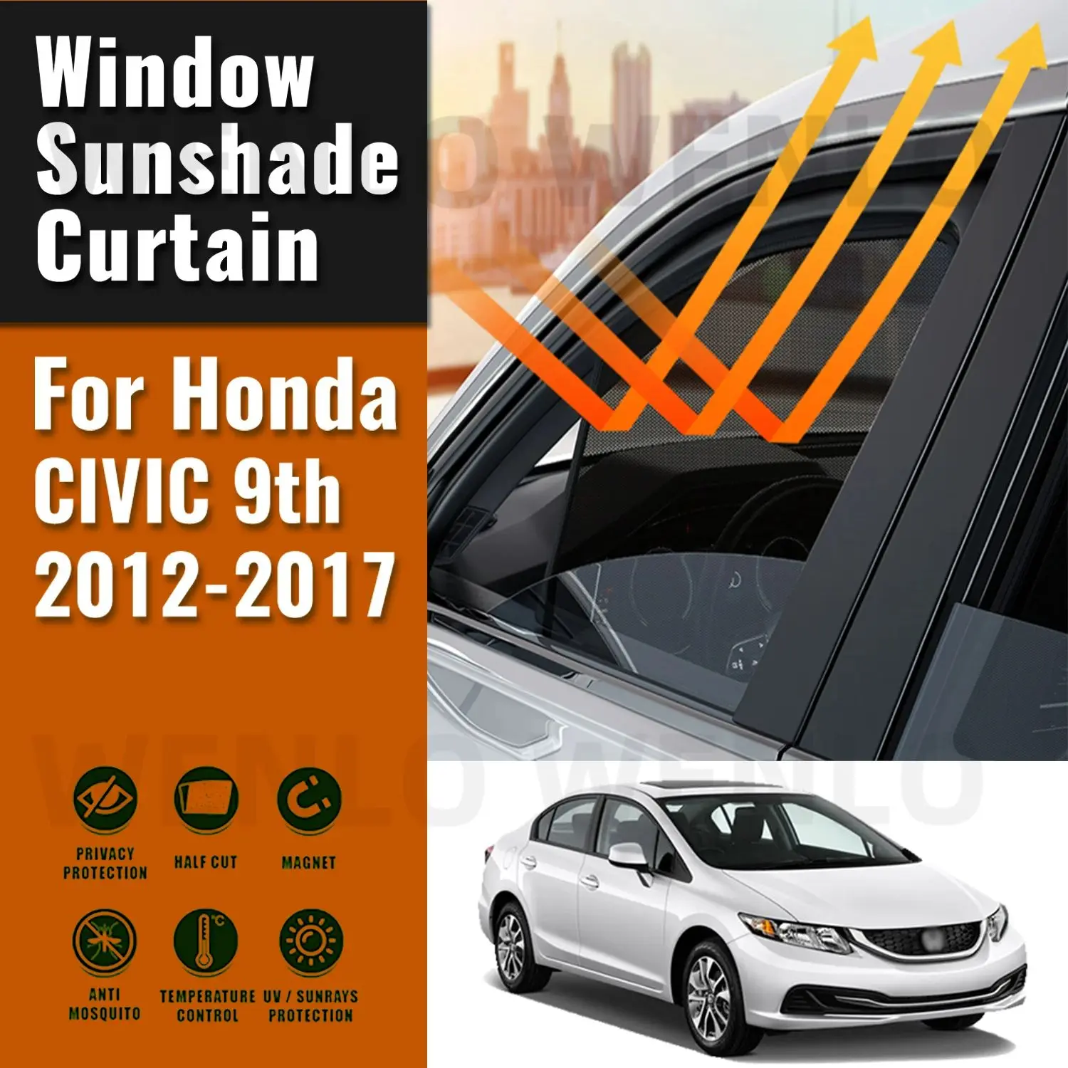 

For Honda CIVIC 9th 2012-2015 Car Sunshade Shield Magnetic Front Windshield Frame Curtain Rear Side Window Sun Shades Visor