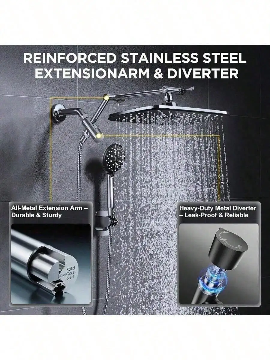 Wide Rain Shower With Handheld, High Pressure Rainfall Showerhead Combo With Arm Bathroom Accessories, Home Decor, Detachable Du