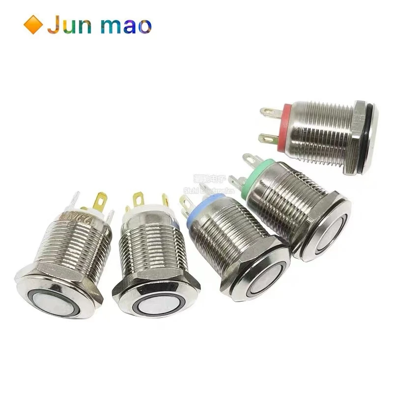 1PCS Metal button switch 12mm 6V 12V 24V self resetting with light stainless steel waterproof red/green/blue