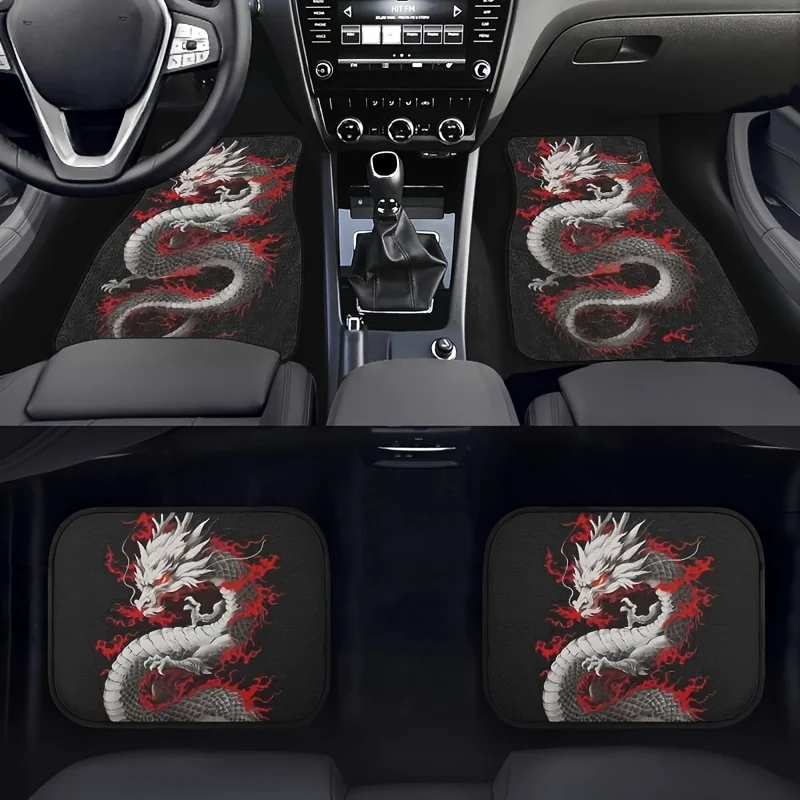 

Комплект автомобильных ковриков с принтом азиатского дракона спереди и сзади с противоскользящей резиновой подложкой, всепогодная защита