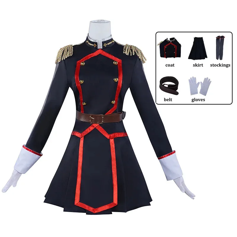 Disfraz de Kyoka Uzen Mato Seihei sin esclavo, uniforme de combate negro, falda, conjunto completo, traje de juego de rol Sexy para fiesta para mujer