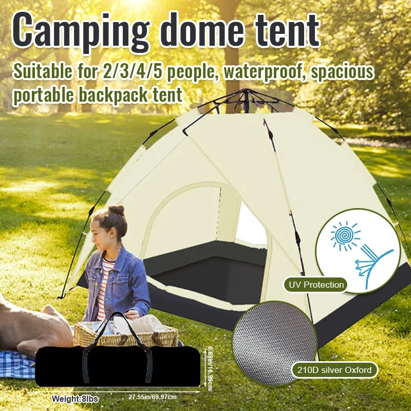 Camping dome tent suitable for 2/3/4/5 people, waterproof, spacious, portable backpack tent, suitable for outdoor camping/hiking