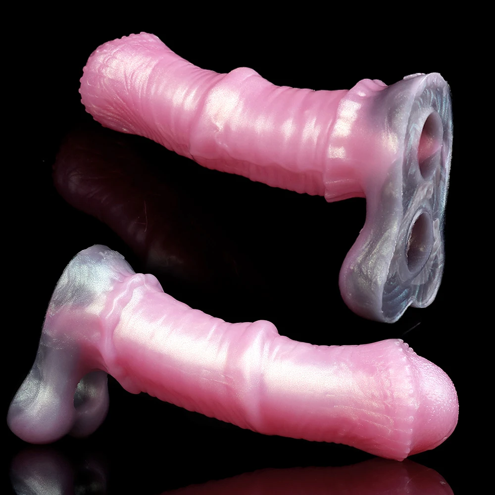 Horse Dildo Sheath Soft Penis Sleeve Reusable Condom Hollow Cock Enlarge Delay Ejaculation Dick Extender Sex Toys For Men