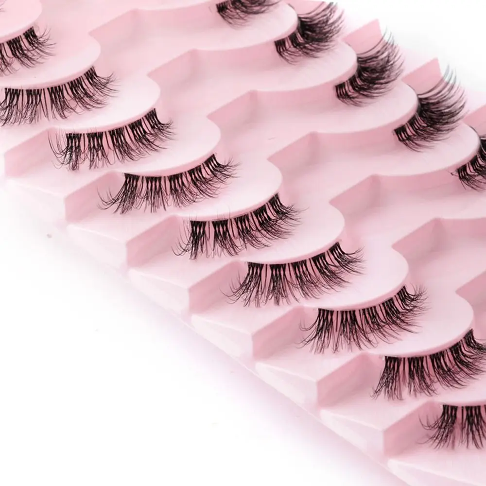 10 Pairs Faux Mink Lashes Natural Look Accent Corner Lashes False Eyelashes Cat Eye Half Lashes with Clear Band